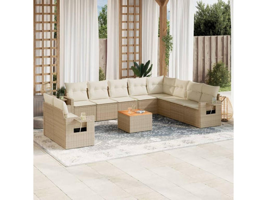 Ensemble de mobilier de jardin 11 pièces avec coussins, en résine tressée beige