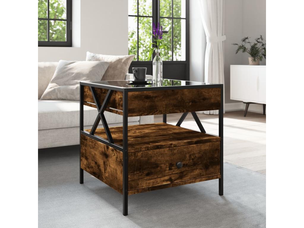 Table basse en bois effet chêne, 50 x 50 x 51 cm, marron