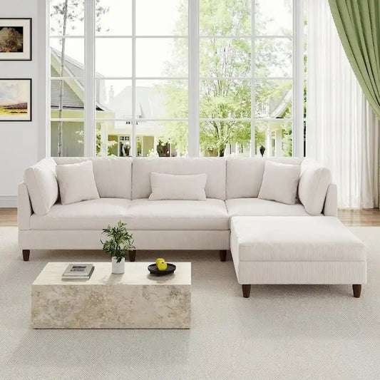 Canapé d'angle modulable avec pouf pour salon - 112 cm de large