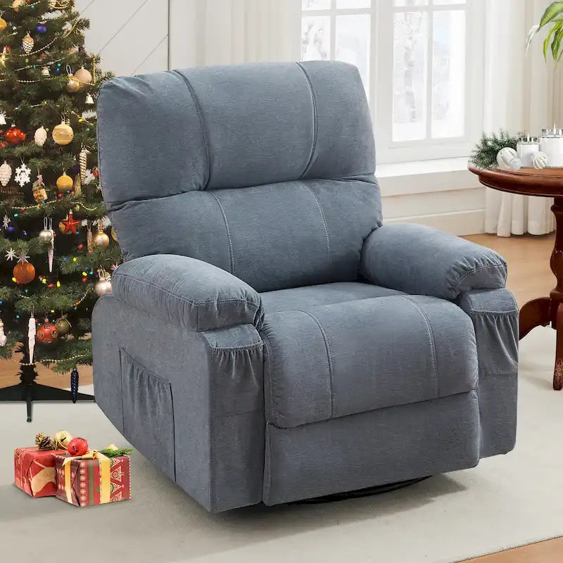 Fauteuil inclinable pivotant à bascule 360° en lin avec poches latérales