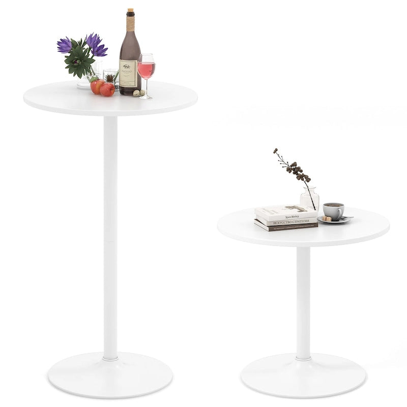 Table bistro en MDF blanc et métal avec piètement rond stable