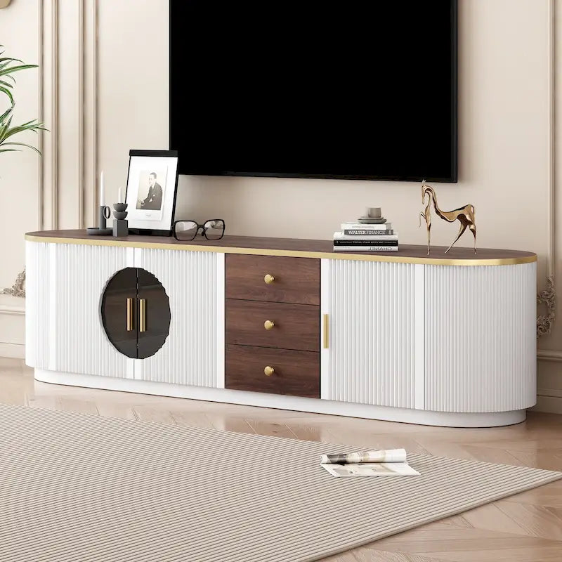Meuble TV minimaliste moderne de 70,8 pouces pour téléviseurs jusqu'à 80 pouces, centre multimédia avec 3 tiroirs et 1 étagère
