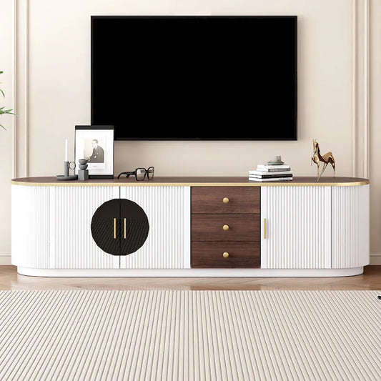 Meuble TV minimaliste moderne de 70,8 pouces pour téléviseurs jusqu'à 80 pouces, centre multimédia avec 3 tiroirs et 1 étagère