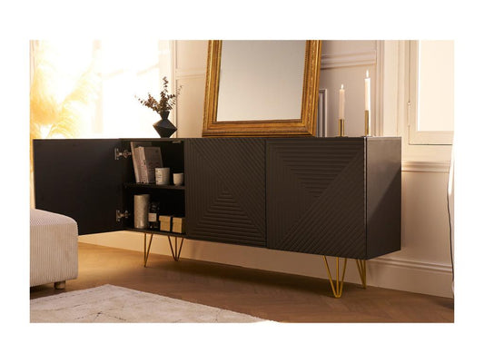 Buffet en métal à 3 portes, 160 cm, noir