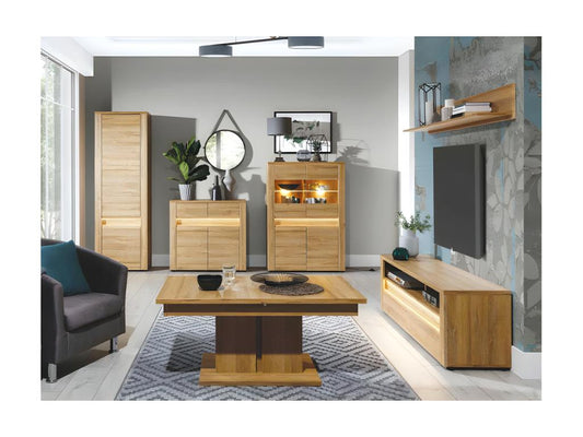 Meuble de maison 4 portes en bois imitation chêne, 132 cm, naturel