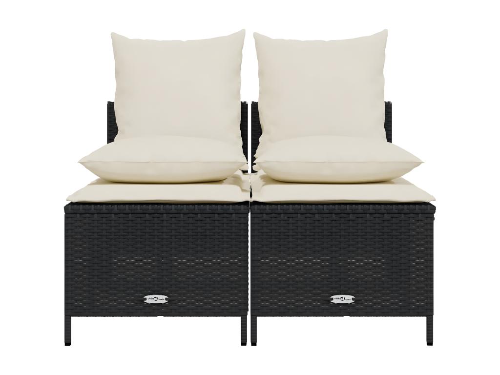 Ensemble de mobilier de jardin 4 pièces avec coussins, en résine tressée noire.