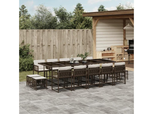 Ensemble de mobilier de jardin 15 pièces avec coussins, marron