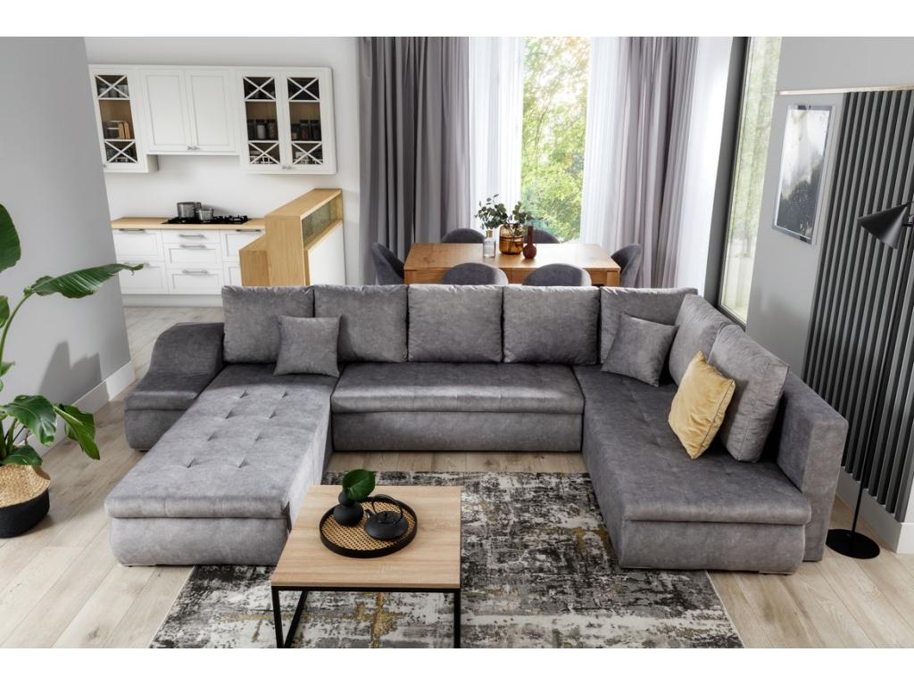 Canapé-lit convertible en tissu, 340 cm, marron