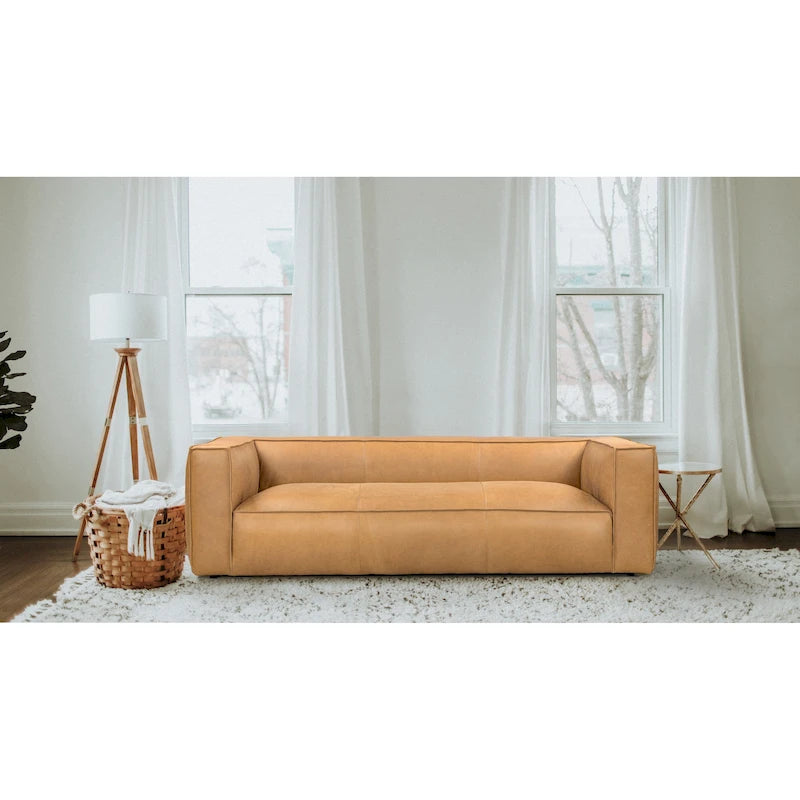 Canapé UR Livingroom en cuir pleine fleur aniline, canapé moderne en cuir véritable pour salon - 100 cm (L) x 43 cm (P) x 26,25 cm (H)