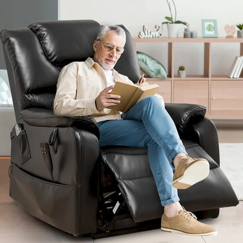 Fauteuil inclinable électrique à double levage 35,5 W, massage et chauffage, inclinaison à 180 degrés