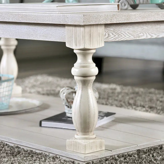 Table basse rustique blanche Tost de 132 cm (52 pouces) en bois à une étagère, par Furniture of America