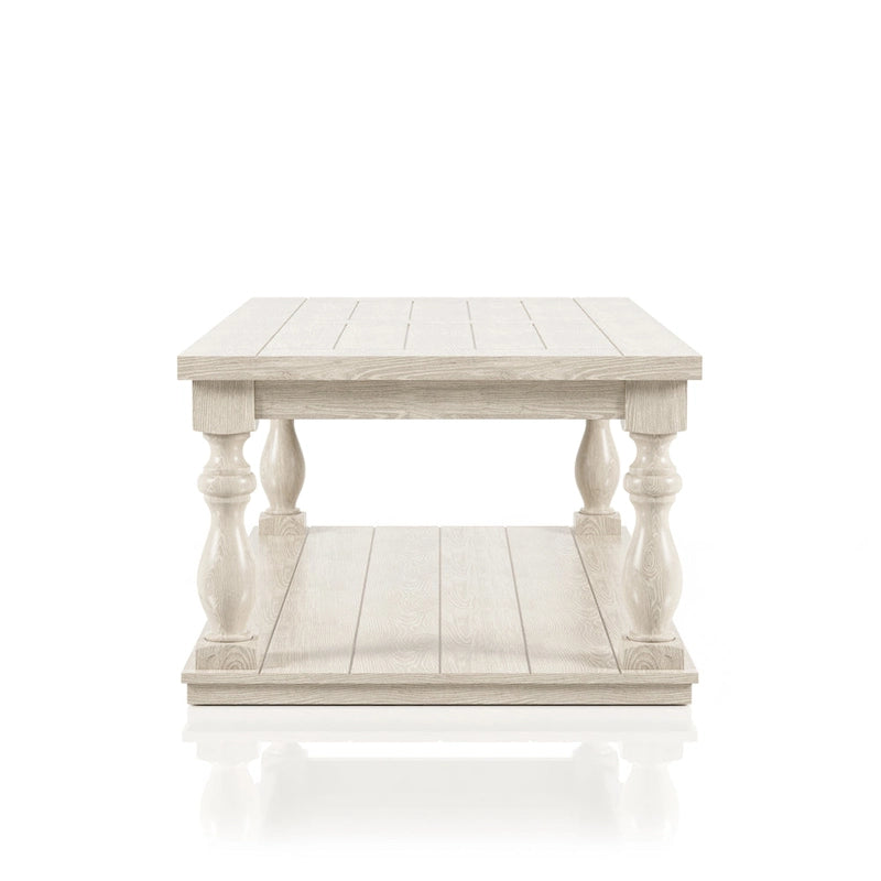 Table basse rustique blanche Tost de 132 cm (52 pouces) en bois à une étagère, par Furniture of America