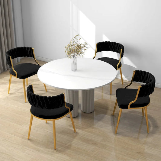 Ensemble de 4 chaises de salle à manger en velours avec pieds en métal doré