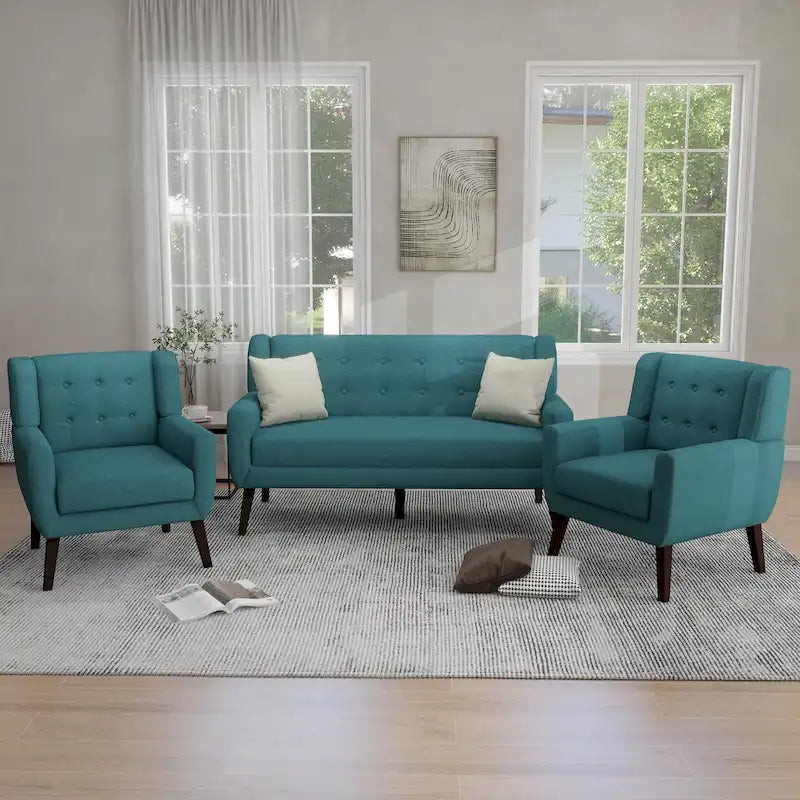 Ensemble fauteuil et causeuse 3 pièces en lin capitonné