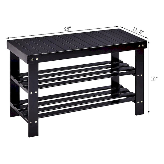 Banc porte-chaussures en bambou à 3 niveaux, étagère de rangement