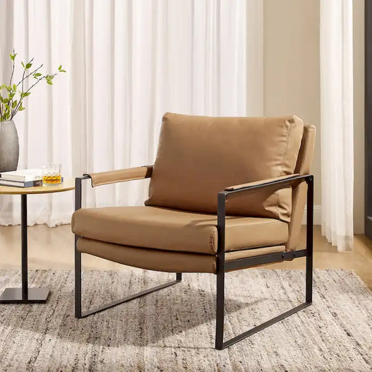 Fauteuil Art Leon moderne du milieu du siècle en cuir véritable