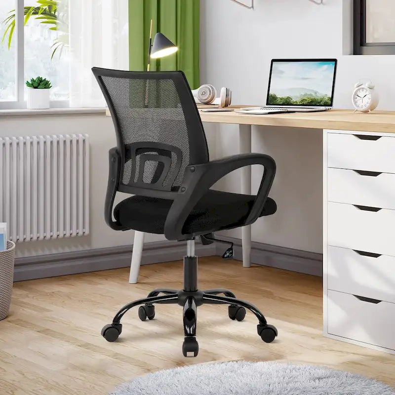 Chaise de bureau pivotante ergonomique moderne noire Ralap avec dossier en maille de Furniture of America