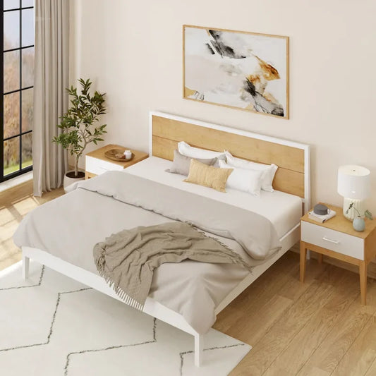 Ensemble de chambre à coucher Plank and Beam 3 pièces, lit king-size, avec 2 tables de chevet