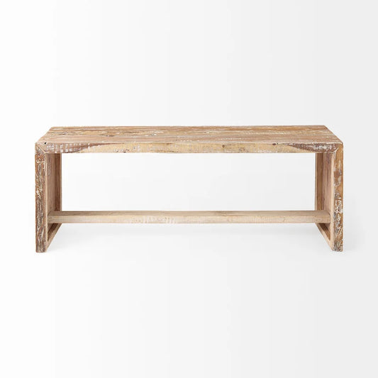 Banc Solveig en bois recyclé brun clair - 47 cm L x 13 cm P x 18 cm H