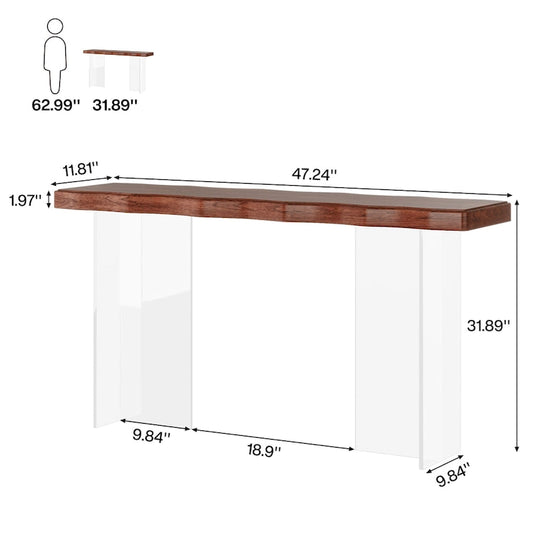 Console de 119 cm (47 pouces) avec pieds en acrylique pour entrée ou couloir, table d'appoint