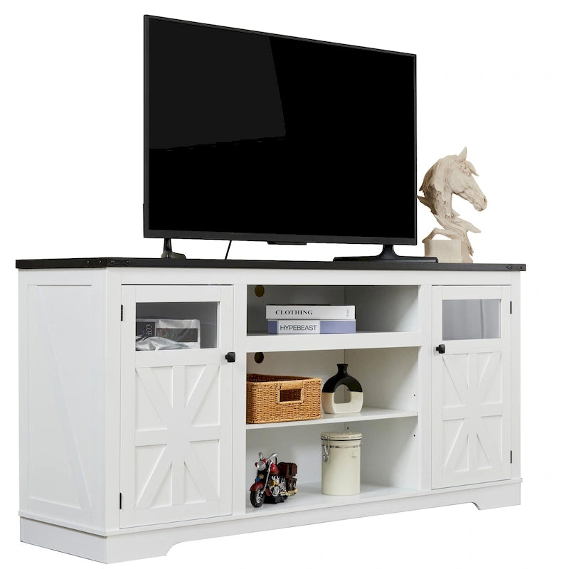Meuble TV rustique Ukuowu 66 pour téléviseur 75 ou 65 pouces avec rangements intégrés pour salon ou chambre