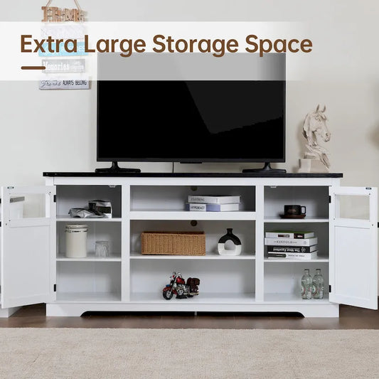 Meuble TV rustique Ukuowu 66 pour téléviseur 75 ou 65 pouces avec rangements intégrés pour salon ou chambre