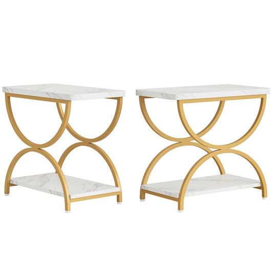 Table d'appoint à 2 niveaux en bois et métal pour salon (lot de 2) - 2 pièces
