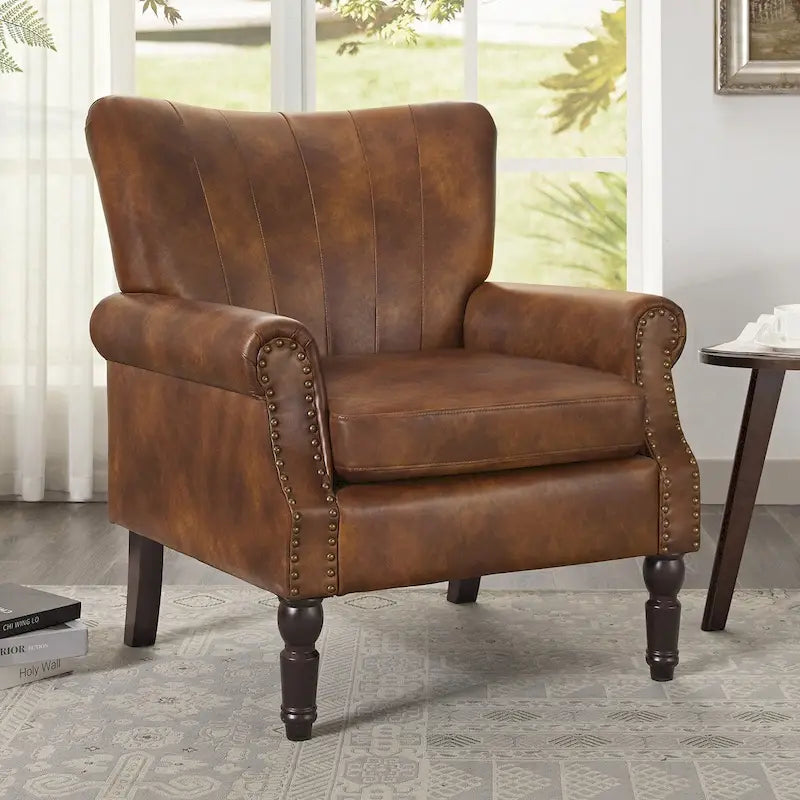 Fauteuil COZYMAN moderne en bois massif, revêtu de tissu/simili cuir, idéal pour le salon