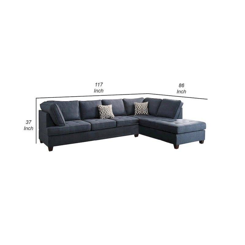 Canapé d'angle Roda 2 pièces en forme de L avec méridienne réversible, tissu bleu