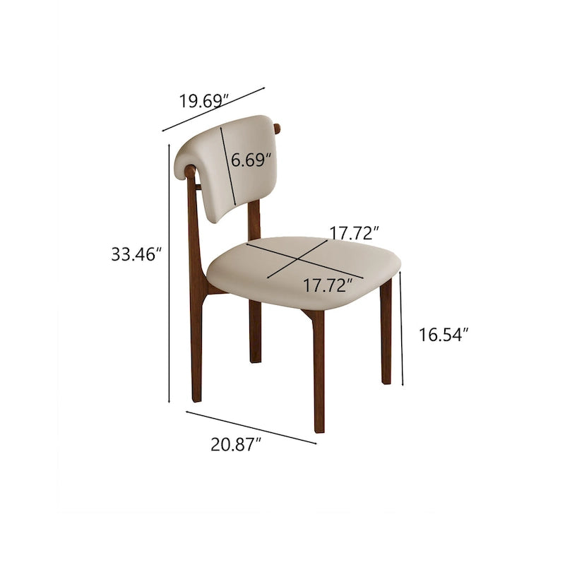 Chaise de salle à manger moderne en similicuir beige, pieds en bois massif, 2 pièces