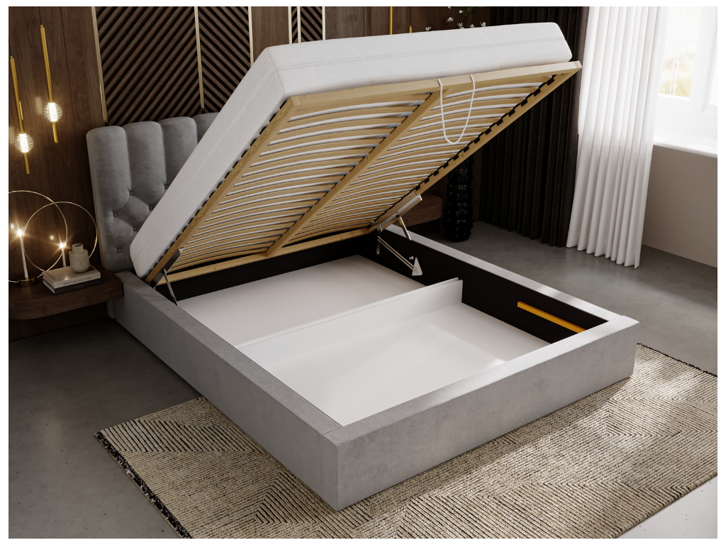 Lit en velours, 200 x 200 cm, gris