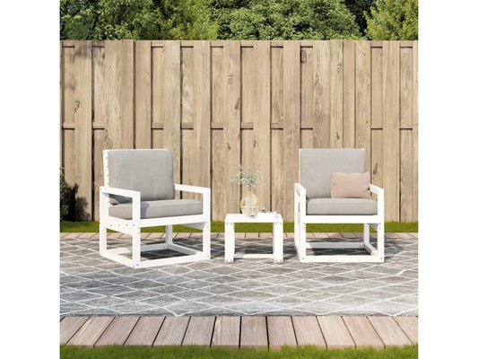 Ensemble de mobilier de jardin 3 pièces en bois massif, blanc