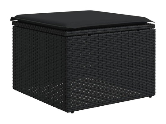 Ensemble de mobilier de jardin 12 pièces avec coussins, en résine tressée noire.