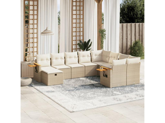 Ensemble de mobilier de jardin 10 pièces avec coussins, en résine tressée beige
