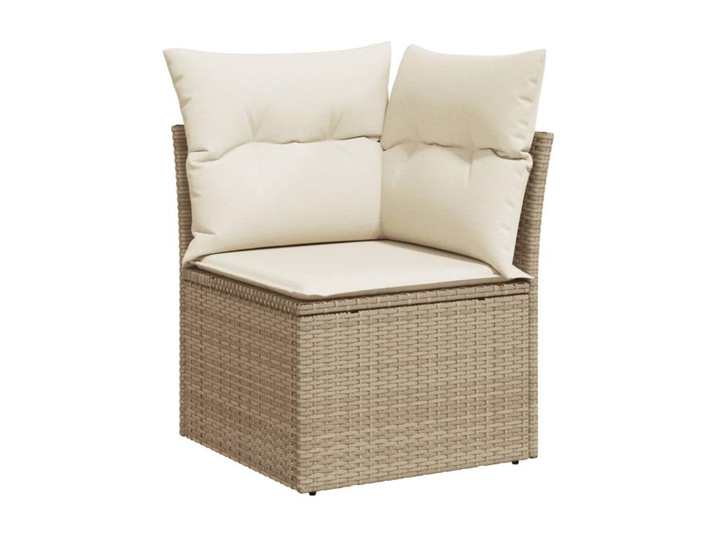 Ensemble de mobilier de jardin 11 pièces avec coussins, en résine tressée beige