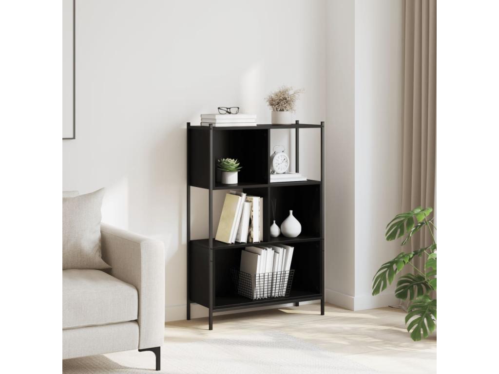 Bibliothèque en bois composite, 72 x 28 x 109 cm, noire
