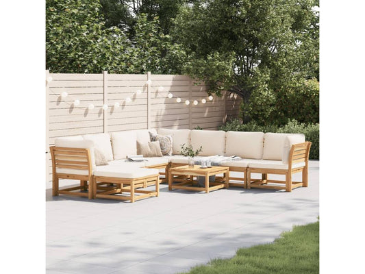 Ensemble de mobilier de jardin 9 pièces avec coussins, en bois massif, marron
