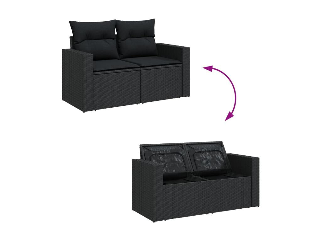 Ensemble de mobilier de jardin 10 pièces avec coussins, en résine tressée noire