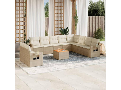 Ensemble de mobilier de jardin 11 pièces avec coussins, en résine tressée beige