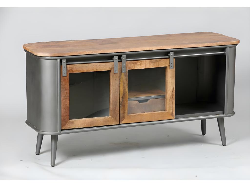 Meuble TV en métal à 2 portes, naturel