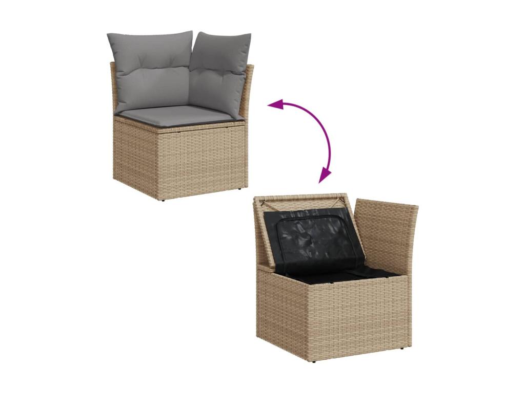 Ensemble de mobilier de jardin 11 pièces avec coussins, en résine tressée beige