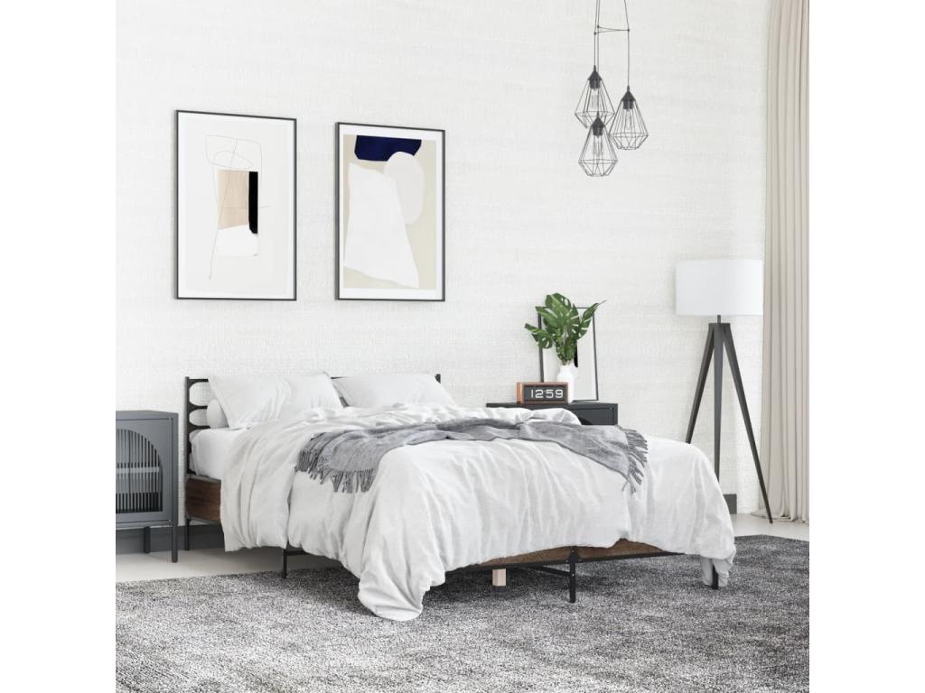 Cadre de lit en bois effet chêne, 120 x 200 cm, marron