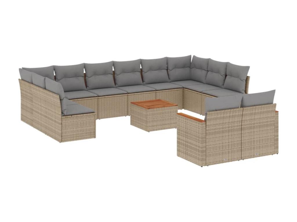Ensemble de mobilier de jardin 13 pièces avec coussins, en résine tressée beige