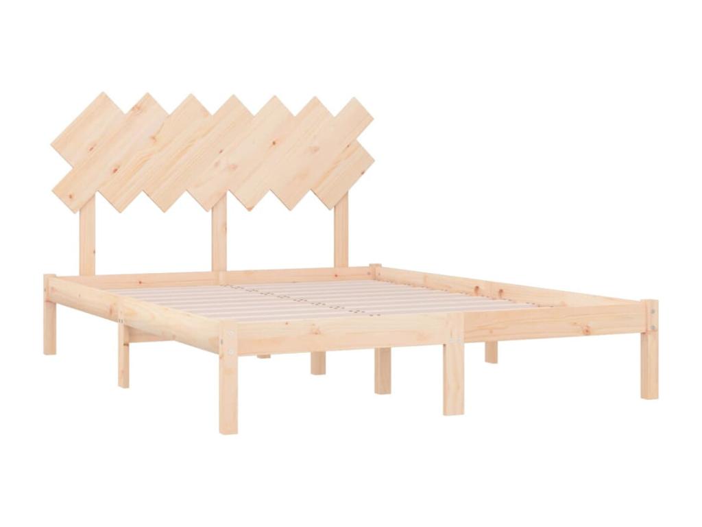 Cadre de lit en bois massif, 135 x 190 cm, marron