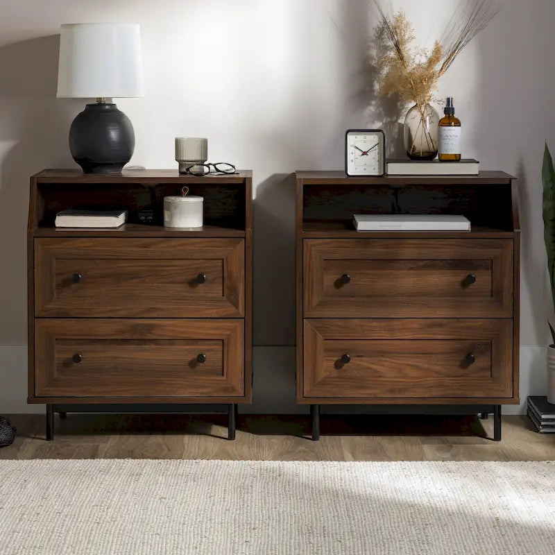 Table de chevet moderne Middlebrook à 2 tiroirs avec port USB, lot de 2