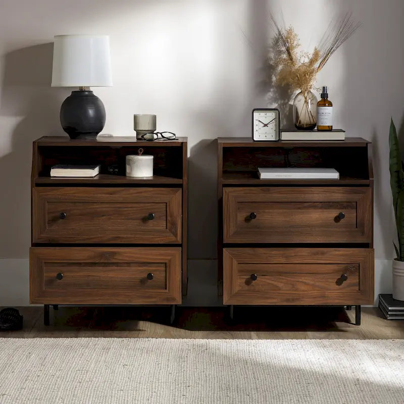 Table de chevet moderne Middlebrook à 2 tiroirs avec port USB, lot de 2