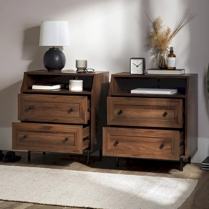 Table de chevet moderne Middlebrook à 2 tiroirs avec port USB, lot de 2