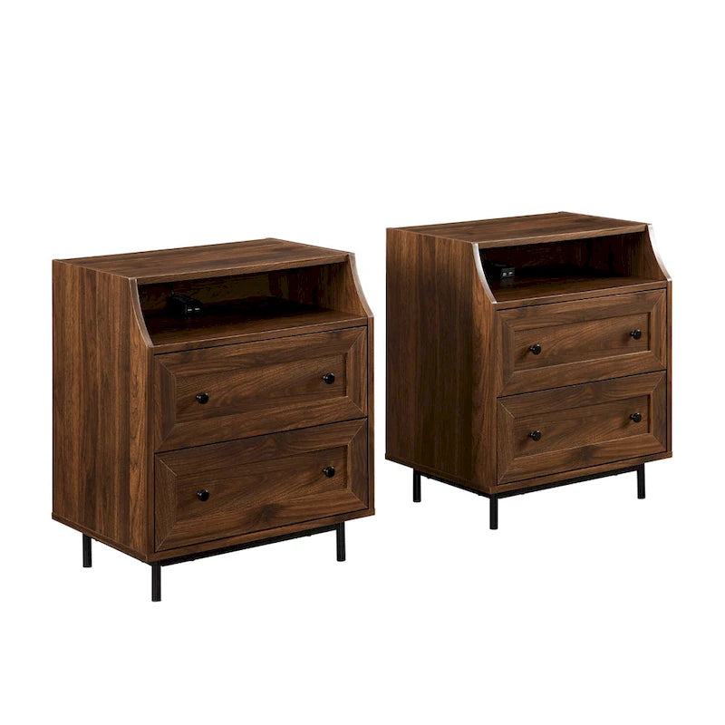 Table de chevet moderne Middlebrook à 2 tiroirs avec port USB, lot de 2