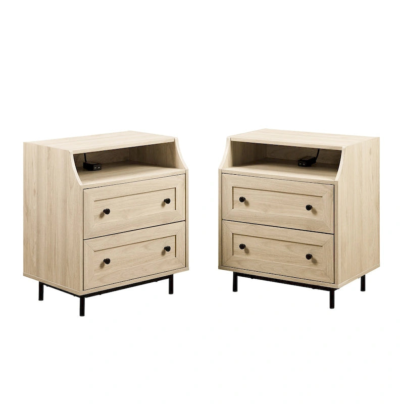 Table de chevet moderne Middlebrook à 2 tiroirs avec port USB, lot de 2