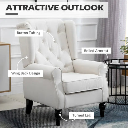 Fauteuil d'appoint capitonné avec dossier haut à oreilles, accoudoirs rembourrés arrondis et assise épaisse rembourrée